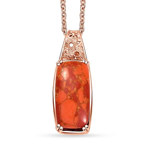 Jewelry - NEW Mojave Orange Turquoise  Pendant in 18K RG Plated with Stainless Steel Neckl